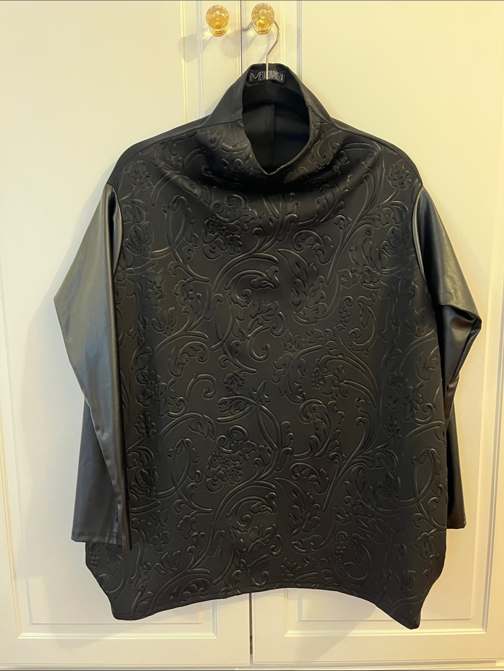 Mock Neck Embossed Black Sweatshirt Top